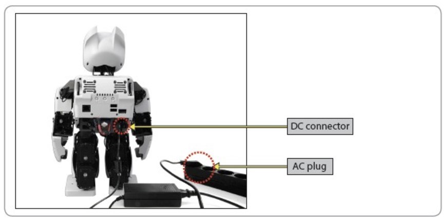 The Robotis page showing where the DC connector should go