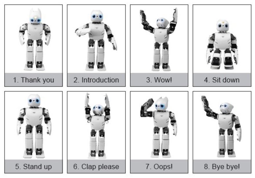 The Robotis page showing the pre-programmed motions