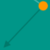 Straight green arrow connected at the base to an orange circle (ball)